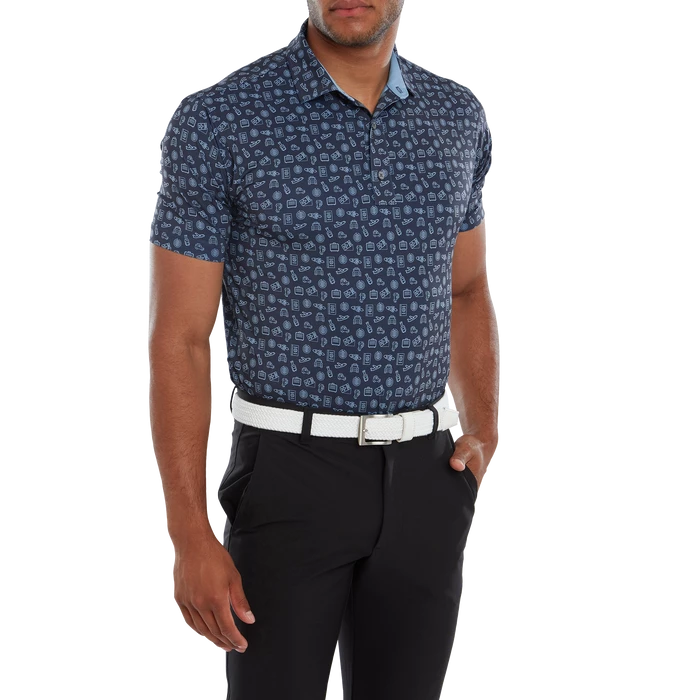 FootJoy Travel Print Lisle Men's Golf Polo Shirt 80047 2 FootJoy Travel Print Lisle Men's Golf Polo Shirt 80047 - Image 2