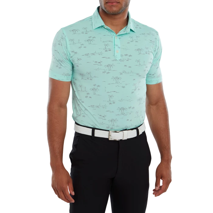 FootJoy Tropic Print Lisle Men's Golf Polo Shirt 80095 2 FootJoy Tropic Print Lisle Men's Golf Polo Shirt 80095 - Image 2