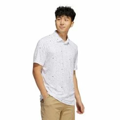 Adidas Flag Print Polo Golf Shirt -Golf Clothing Shop HA9144 APP on model walking white 700x700